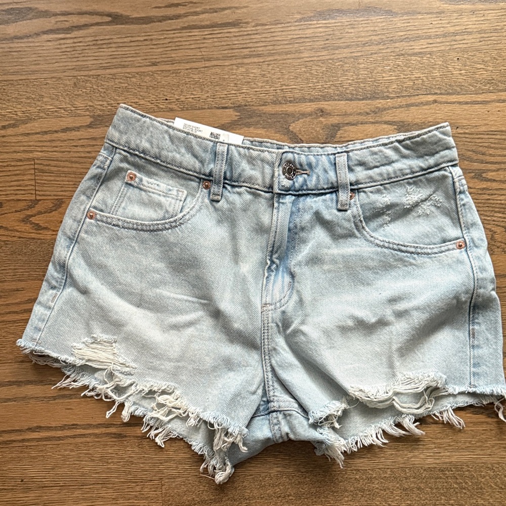 Garage Light Blue Frayed Jean Shorts